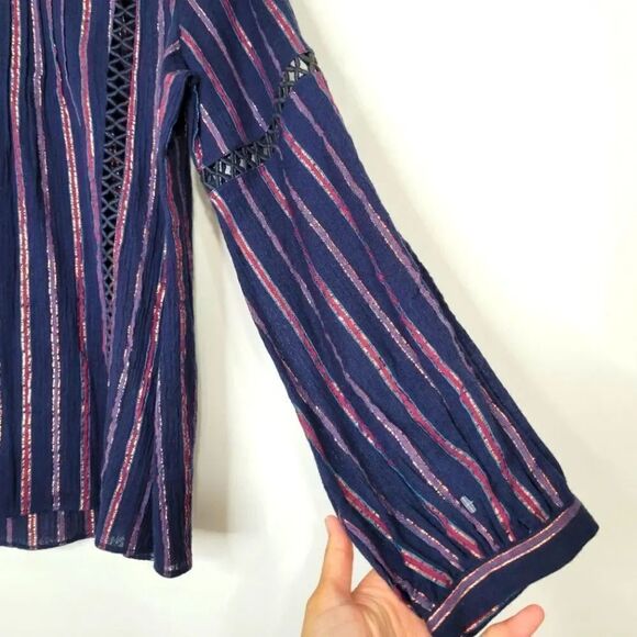 Anthropologie tryb navy metalic blouse - Picture 6 of 9